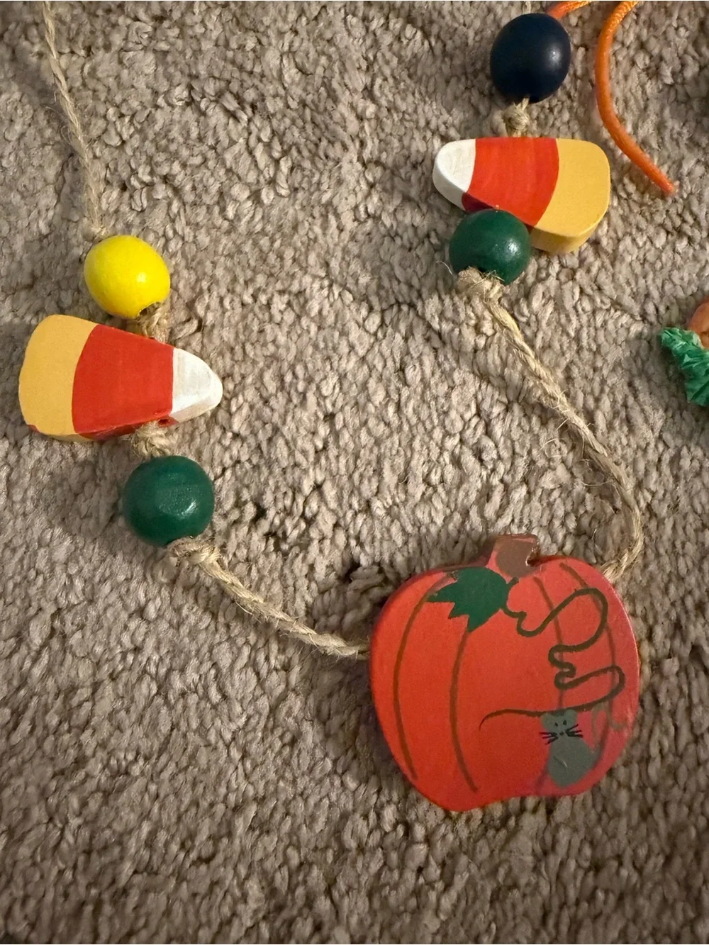 90s Cute Folk Style Kids Halloween Pumpkin & Candy Necklace Set